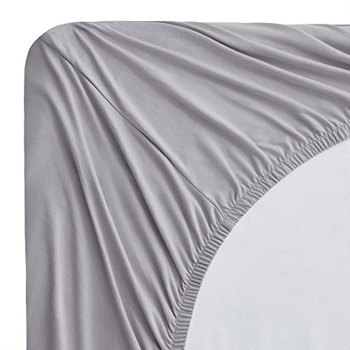 Image of Sweet Home Collection Jersey Knit Microfiber Bed Sheet Set - Premium Soft & Breathable Stretch Deep Pocket Knitted Jersey Sheet Set - Full, Silver