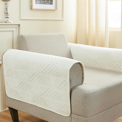 Image of Amazon Basics - Velvet Quilted Make Your Own Sofa Cover |70cm x 70cm| Microfiber Sofa Slipcover (Beige, Set of 2 Armrest)
