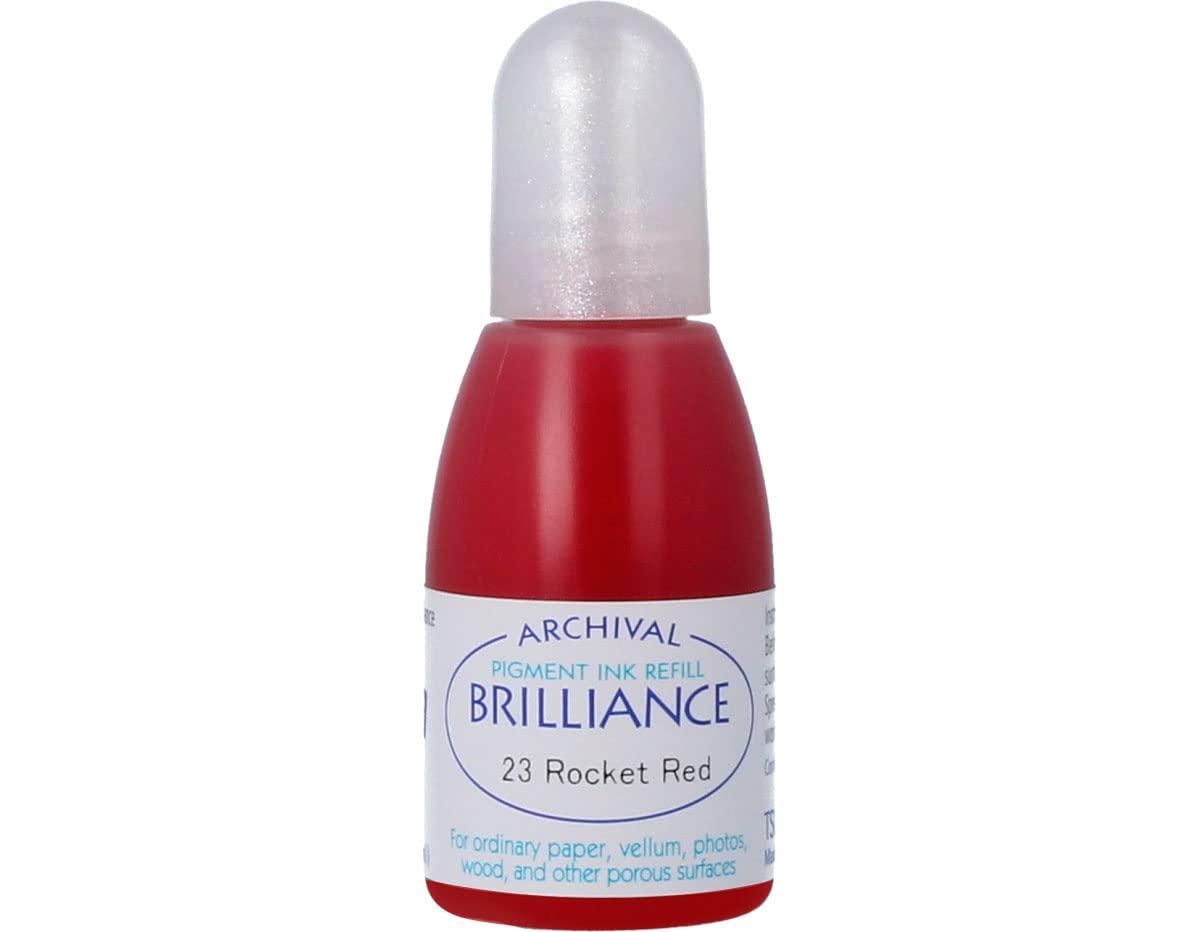 Tsukineko Brilliance Inker Stamp Pad Ink, 15 ml, Red, Rocket Red, Accessories Reinker for Brilliance Ink Pads