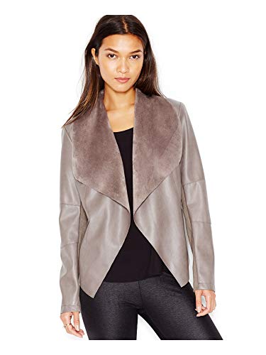 Bar III Womens Faux Leather Flyaway Jacket Gray Large Bar III Womens Faux Leather Flyaway Jacket Gray Large