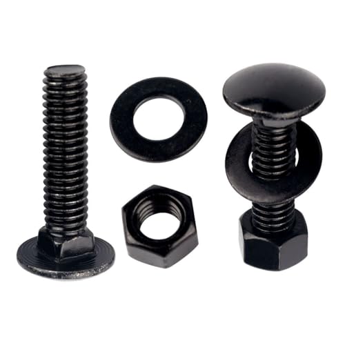 Image of 4 Sets 1 /2-13 x 1-1 /4 inch Carriage Bolts Screws Round Head Square Neck and Hex Nuts, Flat Washers 304 Stainless Steel 18-8 Full Thread, Black