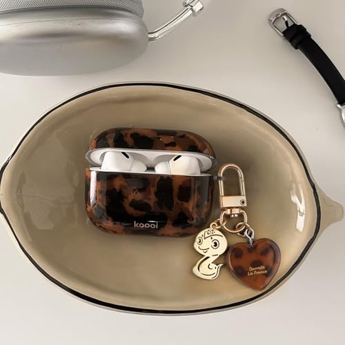inewateri Compatible for AirPods 4 Case with Cleaner Kit Cute Black Brown Leopard Cool Amber Tortoise Aesthetics Design Shockproof Love Keychain Cover for Girls Woman for Airpods 4nd(2024)-Black by inewateri - Image 2