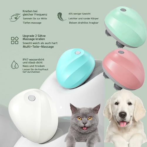 Haustier Massagegerät, Tragbar Katzen Massagegerät, Elektrisches Kopfmassagegerät Mit 4 Knetköpfen, Ipx7 Wasserdicht, Wohltuende Entspannung für Katzen und kurzhaarige Hunde (D)