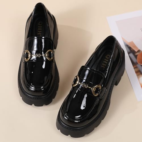 Image of Platform Loafers for Women Comfort Womens Loafers Chunky Heel Penny Loafer Heels Business Casual Comfortable Dressy Slip Ons Work Office Women's Shoes