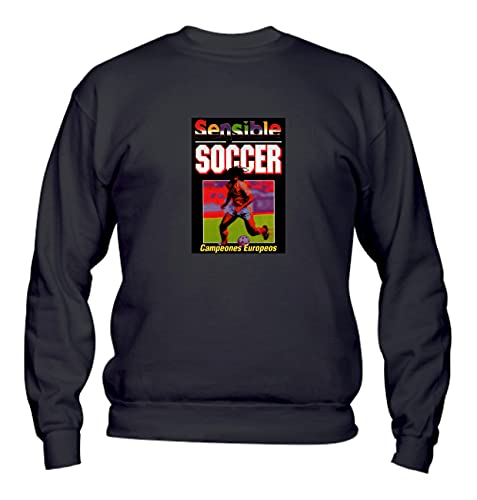  Felpa Uomo Girocollo Basic Top qualità Top vestibilità - Sensible Soccer CAMPEONES EUROPEOS - Divertente Humor Made in Italy (Nero, L)