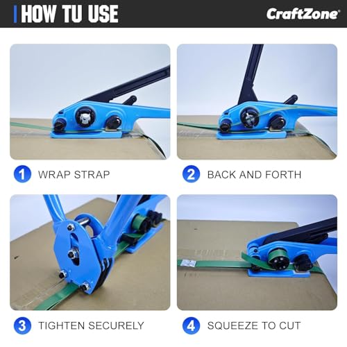 Image of Banding Strapping Kit | Pallet Strapping Kit with Tensioner Tool | Heavy Duty Banding Tool 1500lbs Break for Banding Bulky Items Warehouses|Factories | 5 /8 inch W*2000' L Poly Strapping|100 Seals | 2000FT