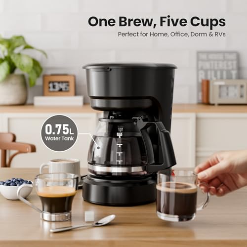 Image of Kismile 5 Cup Coffee Maker, 0.75L Small Drip Coffee Machine with Anti-Drip Design, Dry Burn Protection, Removable Filter Funnel, Easy Mechanical Switch, Black