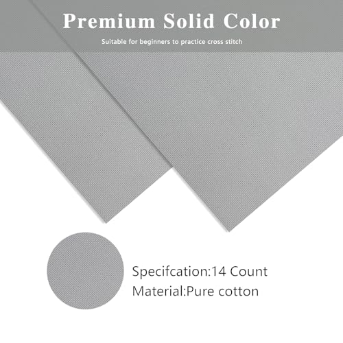 Image of 14CT Aida Cloth - 30x35 Inch Cross Stitch Fabric for Embroidery, Pre-Cut Needlework Material, Acid-Free, Durable Weave(Light Grey)