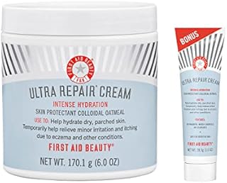 First Aid Beauty Ultra Repair Cream Intense Hydration Moisturizer for Face and Body Bundle – Classic 6 oz Jar + Bonus 1 oz Travel Size Tube