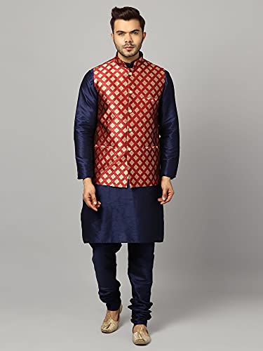 Image of Uri and MacKenzie Men's Silk Blend Kurta Churidar Pyjama with Stylish Nehru Jacket