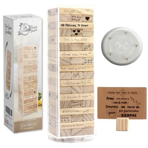 GreatDreams® Libro Firmas Bodas, Libro de Firmas Alternativo, Bloques para Firmar con Caja y Base Giratoria, Libro de Invitados Alternativo