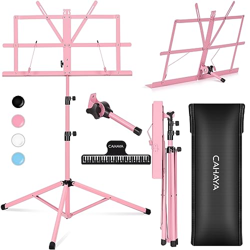 CAHAYA Soporte para Partituras Plegable & Atril de Escritorio para Libros 2-EN-1 Atril para Partituras con Altura Ajustable 70-138cm Incluye Bolsa de Transporte Color Rosa Modelo CY0204-1