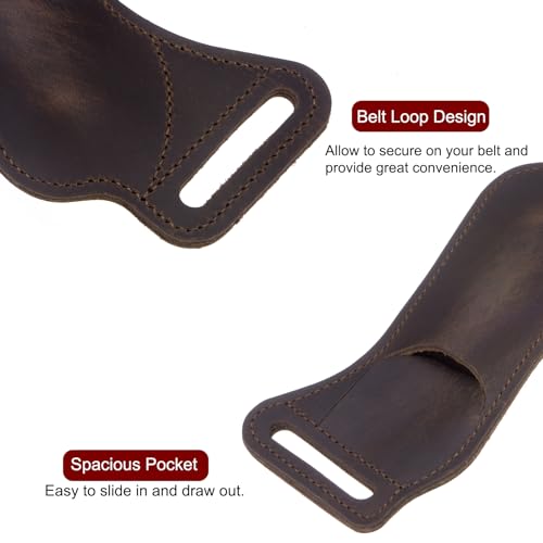 QUARKZMAN Leder Messerscheide für Gürtel 6,7 x 2,5 Natürliche Leder Gürtelschlaufe Horizontale Tragetasche für Klappmesser zum Outdoor Klettern Camping Radfahren und Wandern, Braun