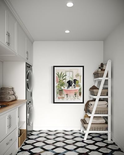 Image of Border Collie in Bathtub Black Framed Wall Art Poster Print, Animal Bathtub Restroom Wall Art Painting for Bathroom Decor Gallery Gallery 30 (Border Collie in Bathtub,10 inch L x 8 inch W, Black Frame)