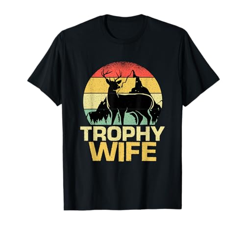 Trofeo Esposa Divertido Cazador Retro Sunset Caza Regalo Camiseta