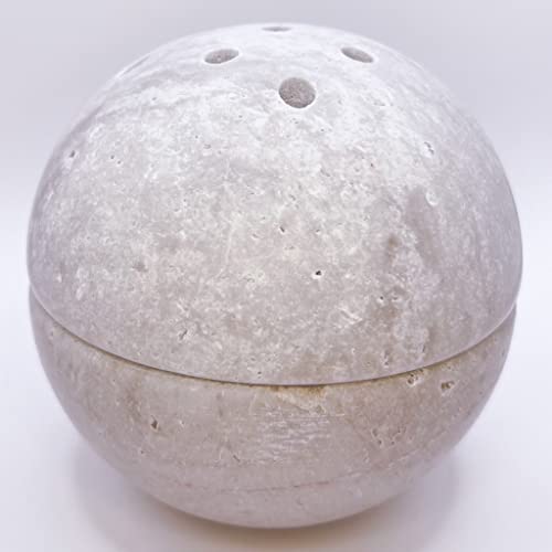 North Grey Travertine Stone Incense Holder, Cone- Stick- Smudge Pot- Incense Holder. Modern, Minimalist, Functional Sphere Décor (Natural) #TOP1