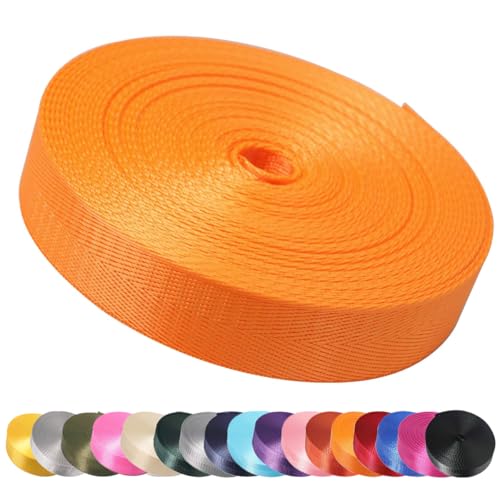 Image of Nylon Webbing Straps, 1 Inch Wide Heavy Duty Nylon Strap, Durable Flat Rope Webbing, 10 and 25 Yard Roll for Backpack Strapping, Tie-Down, Dog Leash, 18 Vibrant Colors