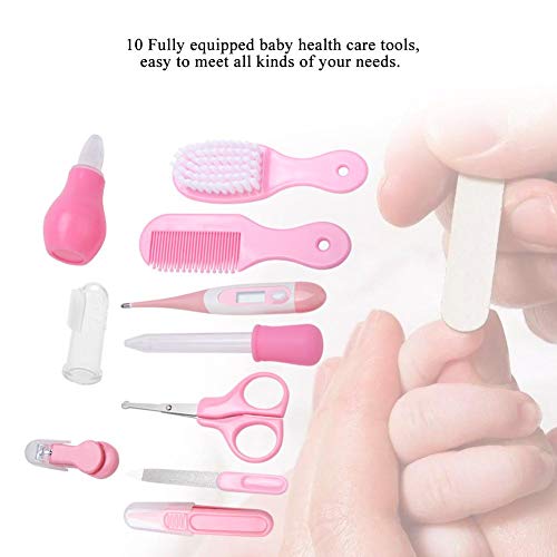 Baby Grooming Set, 10 in I Hair, Nail, Nose, Tooth and Ear Clean Essentials Accessories Portable Baby Care Grooming Kit for Baby Girl Or Baby Boy(Pink) - Thumbnail 3