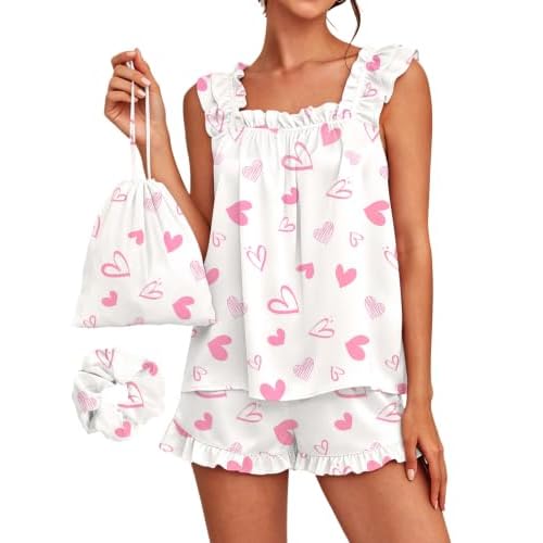 SAPJON Pajamas for Women 2 Piece Set, Summer Silk Satin Pjs, Ruffle Shorts | Soft tank top, Bridal Bridesmaid Loungewear,Cute Lounge Sets Sleepwear, Wedding Party, 2 Ways to Wear: One-Should