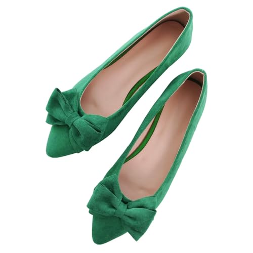 Image of SAILING LU Womens Bowknot Ballet Flats Pointy Toe Suede