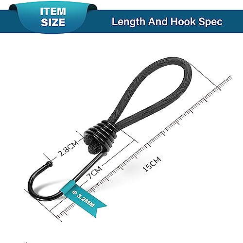 Abma Cord Bungee Cords with Hooks 15cm 20Pcs Small Bungee Ropes with Hooks Elastic Bungee Loops for Tarpaulin Tent, Camping - Image 2