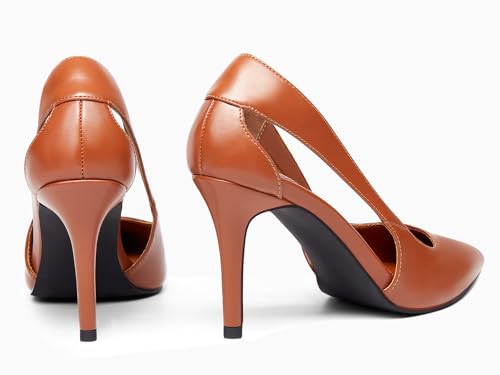 Coutgo Womens Dressy Heels Shoes Closed Pointed Toe Cut Out Pumps Casual Work Shoes4