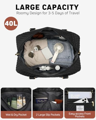 Travel Duffle Bag, Weekender Bags for Women with Shoe Compartment, Carry on Overnight Bag with Toiletry Bag & Wet Pocket, Hospital Bags for Labor and Delivery (Black)2