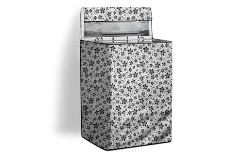 Image of Stylista PVC Washing Machine Cover Compatible for Whirlpool 7.5 KG Fully-Automatic Top Load 360 Degree Bloomwash Pro 7.5, Floral Pattern Grey