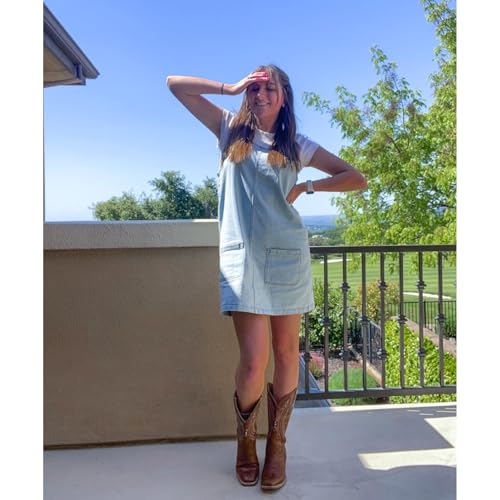 Image of Overall Dress for Women Denim Dress Denim Overall Round Neck Skirtall Jean Dress Denim Jumper Dress Pinafore