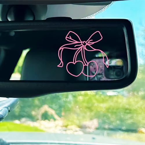 Image of Set 3Pcs Cherry Pink Bow Mirror Decal Cute Bow, Affirmation, Aesthetic, Bookish Sticker, Water Bottle Laptop Decal, Vinyl Waterproof 2 Inches Car Accessories for Girl Mom Dad Friend