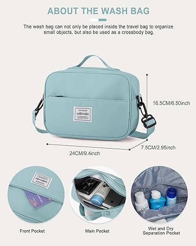 Travel Duffel Bags with USB port,Weekender Bags for Women,Waterproof Overnight Bag with Toiletry Bag,Sport Gym Tote Bag with Wet Pocket and Shoes Compartment, Carry On Bag for Airplanes, LightBlue