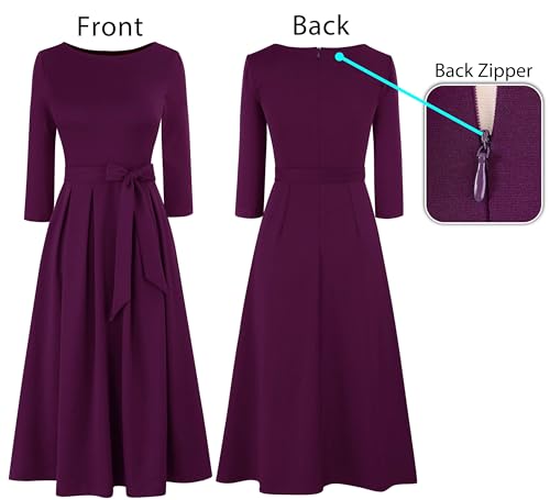 Image of VFSHOW Womens Work Business Casual Church Pockets Belted A-Line Midi Dress