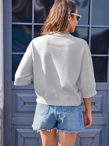 Image of Women's Short Sleeve Cropped Sweaters 2025 Summer Oversized Loose Fit Drop Shoulder Casual Sweater Tops