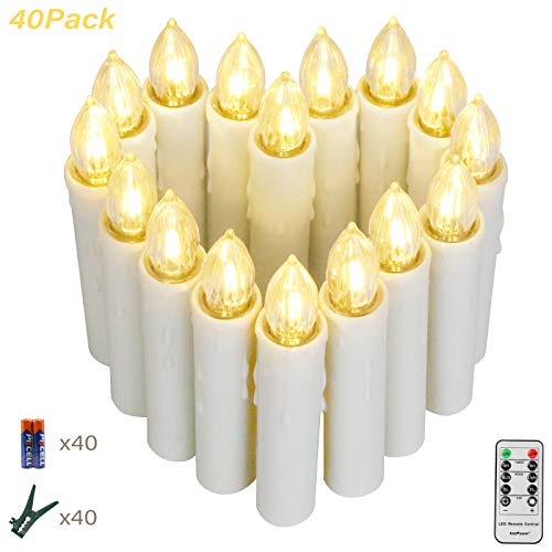 Preisvergleich Produktbild KooPower 40er Kabellose LED Kerzen Weihnachtsdeko IP64 wasserdicht Warmweiß mit Batterien, Dimmbar mit Fernbedienung und 4 Timerfunktion