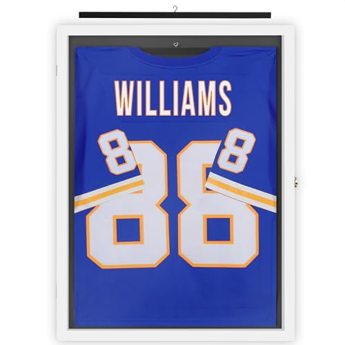 Americanflat Jersey Frame Display Case - 23x31 Lockable Display Case with Hanger - All-Star Collection - White Sports Jersey Frame Shadow Box with Plexiglass for Baseball, Football, Basketball, Soccer