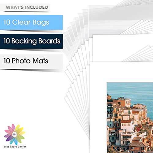Mat Board Center, Acid-Free Pre-Cut 16X20 Picture Mat Set. Includes A Pack Of White Core Bevel Cut Mattes For 11X14 Photos, Backers & Clear Bags (White, 10-Pack) #TOP2