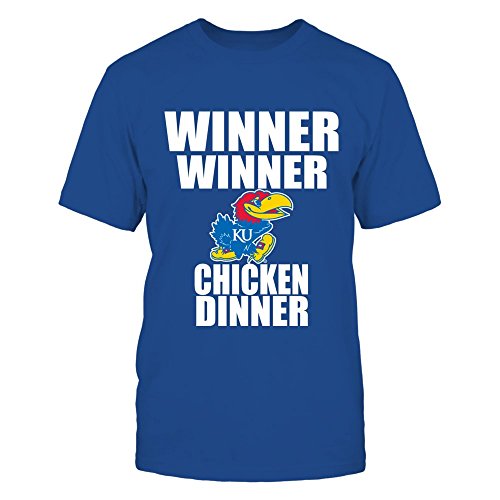 FanPrint Kansas Jayhawks T-Shirt - Winner Winner Chicken Dinner - Ku - Men's Tee/Royal/S