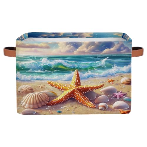 Myfsucce Canasta rectangular de almacenamiento de tela con diseño de estrella de mar y mar para estantes, organizador de ropa, para dormitorio, baño, 1 unidad