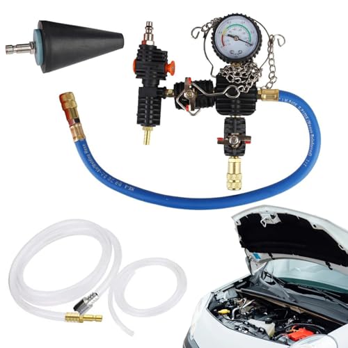 Generico Kit de Vaciado y llenado anticongelante, detección de Fugas, de refrigeración – Detector de Fugas, manómetro, Herramienta de Recarga para Coche, vehículos, Taller, reparación y