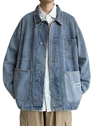 Male Retro Cargo Denim Jacket Y2K Spring Autumn Student Loose Tide Jacket Couple Harajuku Coat