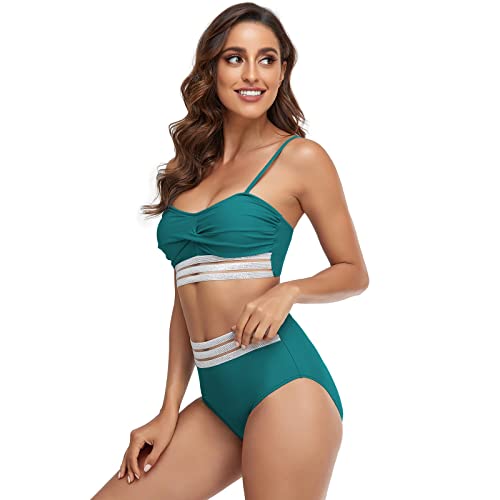 Maillot de bain 2 pièces pour femme bustée avec tankini taille haute vert xxl