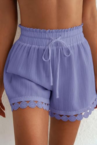 Image of Dokotoo Womens Shorts Summer Casual Loose Elastic Waist Drawstring Lace Boho Beach Cover Up Shorts