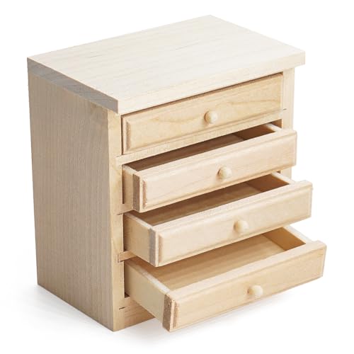 Odoria Miniatura Cómoda para Casa de Muñecas: 1/12 Escala Tocador Mesita de Noche Vintage para Dormitorio Sala de Estar Salón - Mini Mesa Muebles Madera con Cajón Antiguo No Pintado