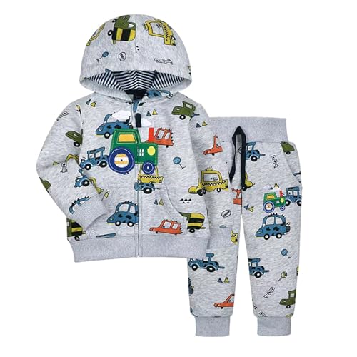 Toddler Boy Clothes Kids Sweatsuit 2 Piece Cute Cartoon Graphic Zip Up Long Sleeve Hoodies and Jogging Sweatpants Tracksuits