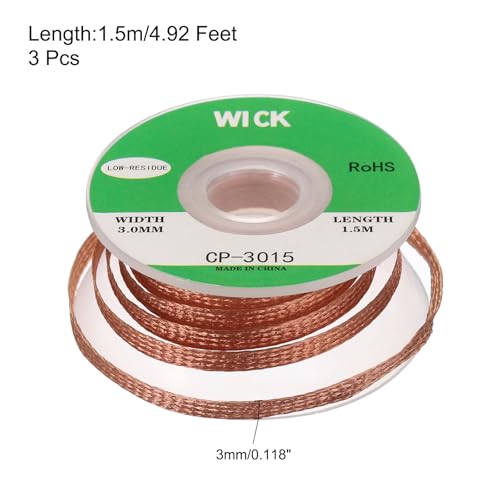 Image of MECCANIXITY Solder Wick Braid No-Clean Desoldering Wick Braid 0.12 Inch Width 5 Feet Length for Remove the Solder Electrical Components 3 Pack