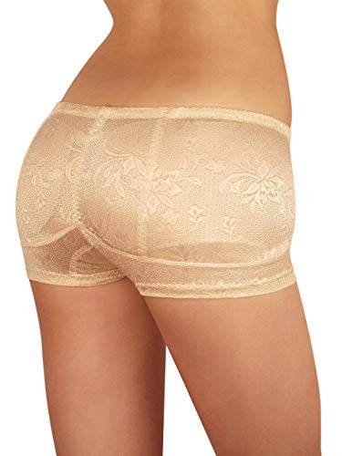 Sodacoda Boyshort Foam Padded Hip and Butt Enhancer with Tummy Control Lowrise Lace (Nude, XXXL)