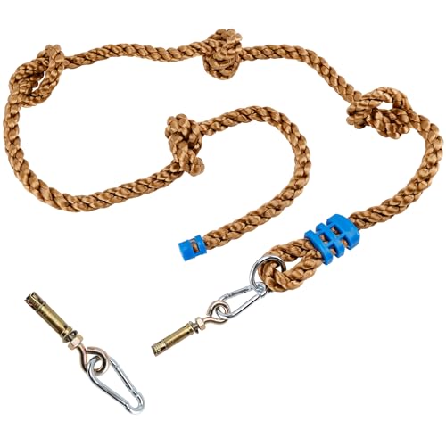 MONT PLEASANT Climbing Rope for Kids 8.2 FT Long with 4 Knotted Steps Playground Accessories Rope Swing for Obstacle Course Treehouse Swingset Accessories Training for Kids OutdoorBrown