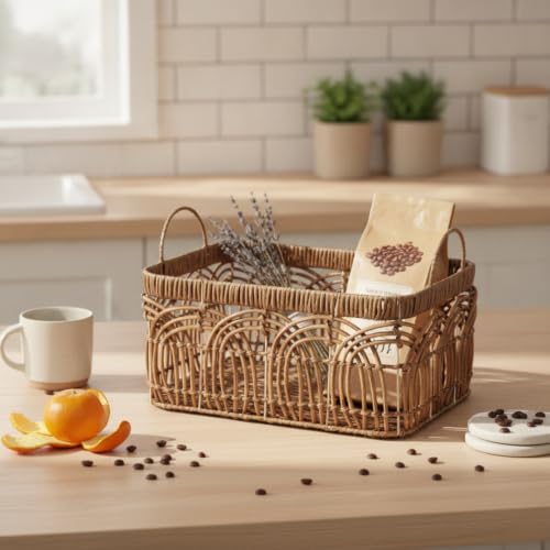Cesta de mimbre sintético rectangular grande de 39cm para baño y cocina 5