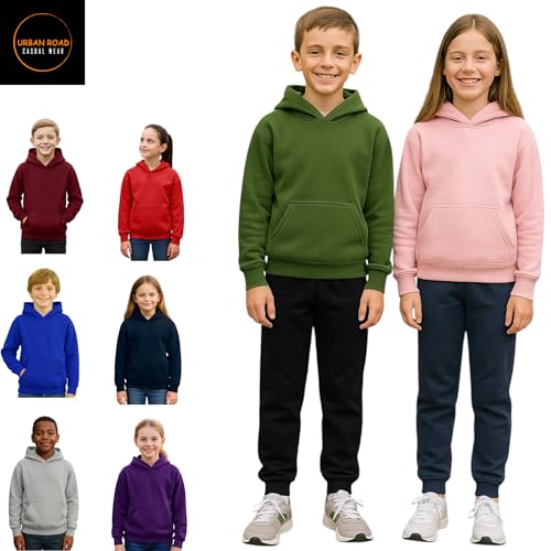 Urban Road Kids Heavy Blend Plain Hoodie Sweatshirt Hooded Top for Boys & Girls Maroon - Image 2