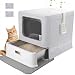 GOYJOY Edelstahl Katzenklo,Faltbare Katzentoilette XXL mit Deckel und Schublade,Geschlossenes Edelstahl Katzentoilette,Einfache Reinigung, Kein Urinaustritt,Geruchskontrol... Katzenstreumatte